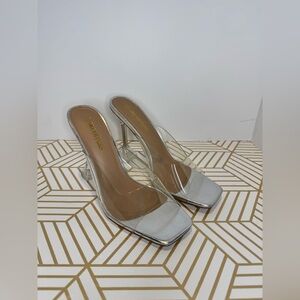 Dream Pairs Clear Silver Heeled Mules